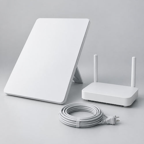 Compact portable satellite internet terminal kit for monthly service